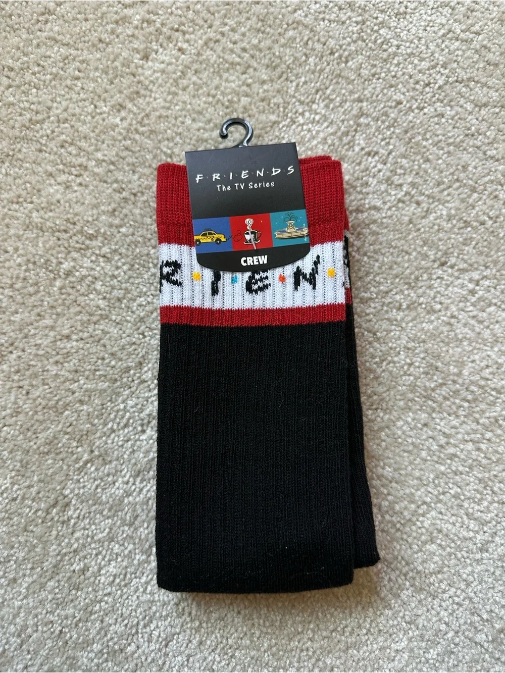Friends TV show Crew Socks - Black with Red & White Accent